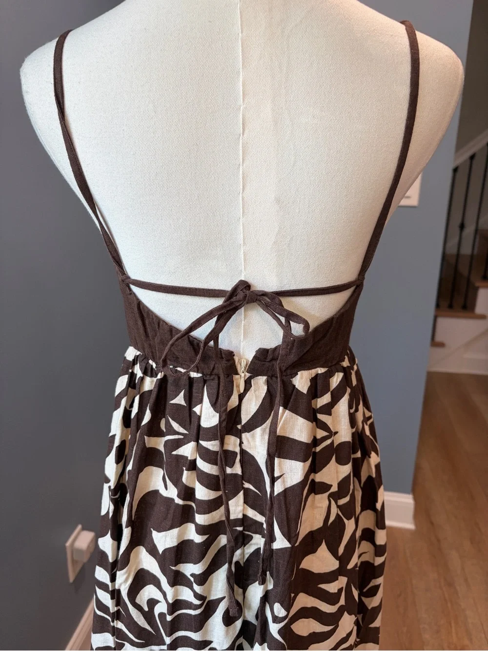 Abercrombie & Fitch Brown Cream Linen Blend Abstract Floral Maxi